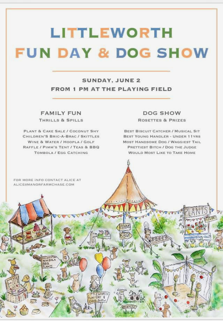 poster advertising Littleworth family fun day and dog show on Sunday 2 June from 1pm at the playing field