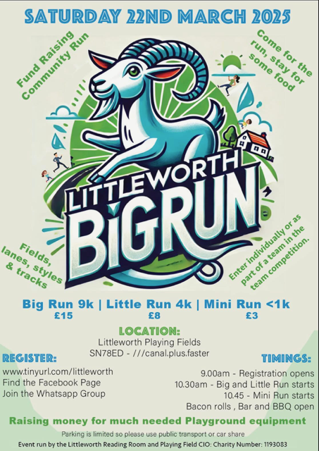Poster with information about Littleworth Big Run on 22 March 2025